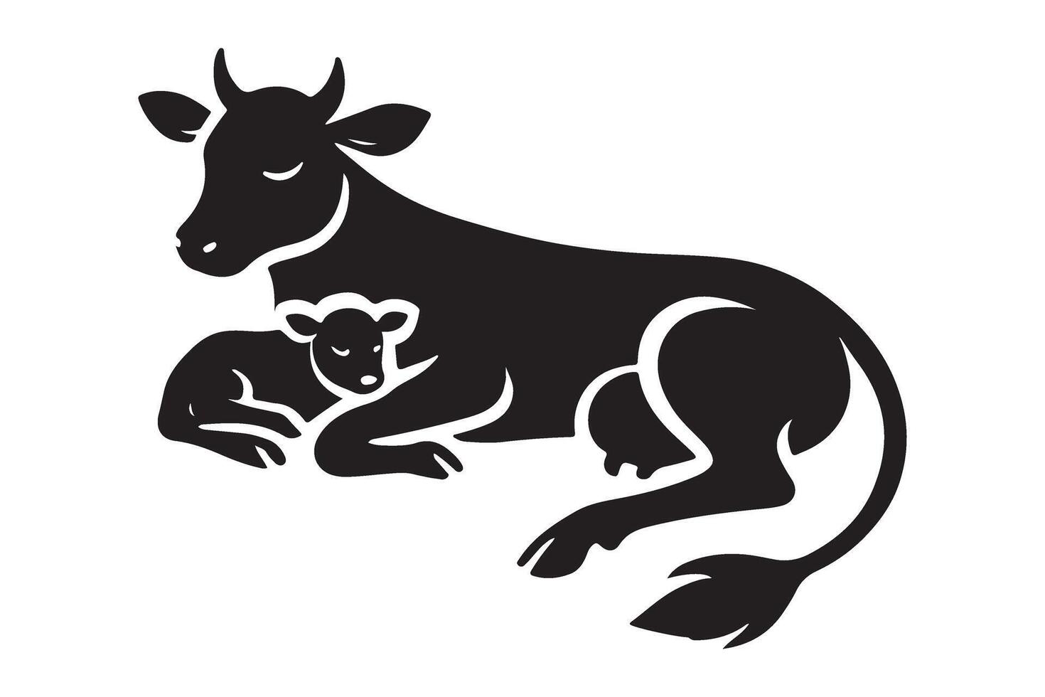 Cow and Calf Illustration Affectionate Farm Animals Silhouette Image vector