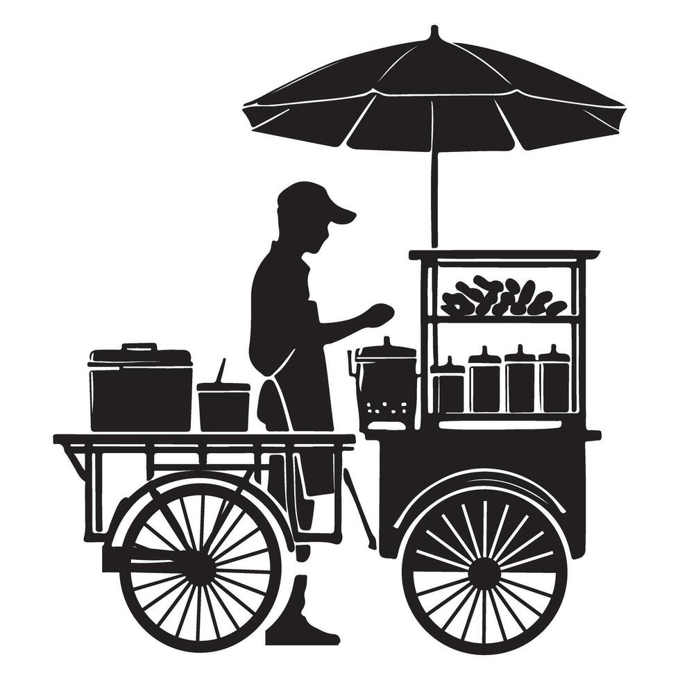 Street food cart silhouette illustration for culinary experience vector