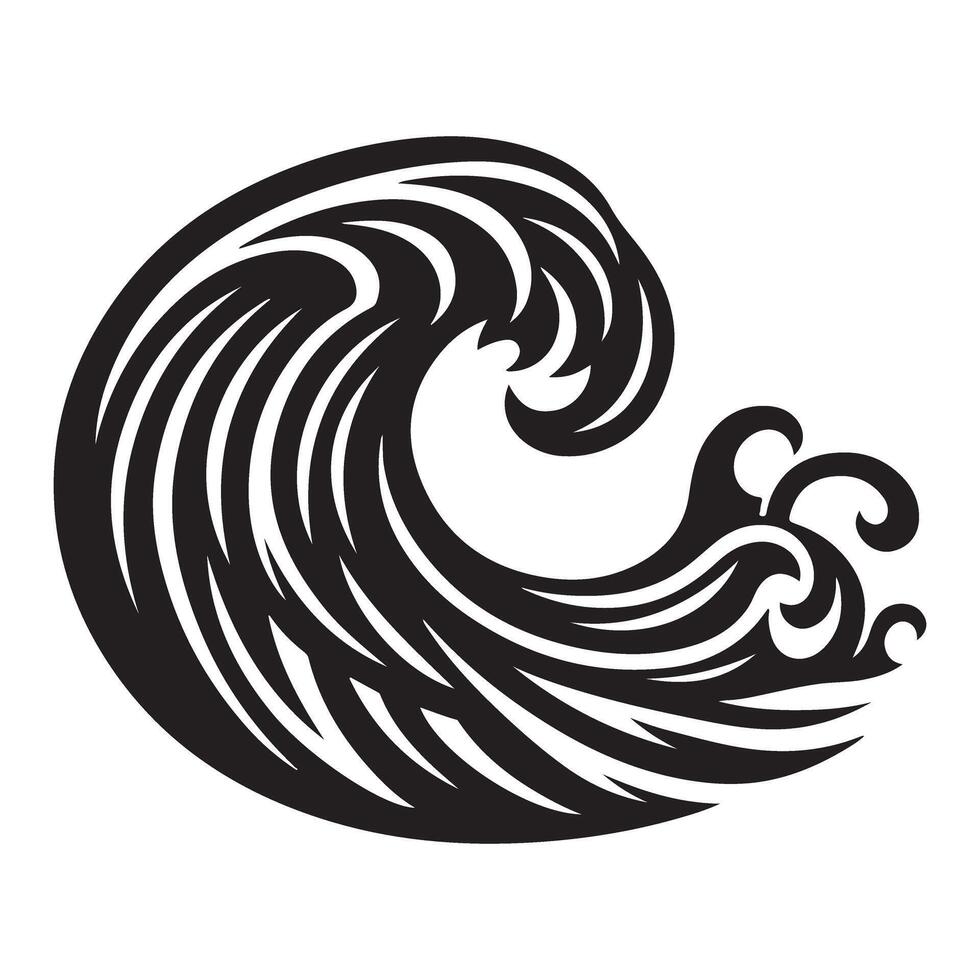 Ocean Wave Silhouette Illustration Design for Surfing Projects vector