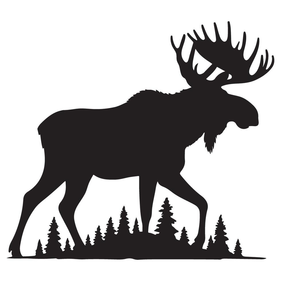 Moose Silhouette in Forest Scenic Stock Illustration vector