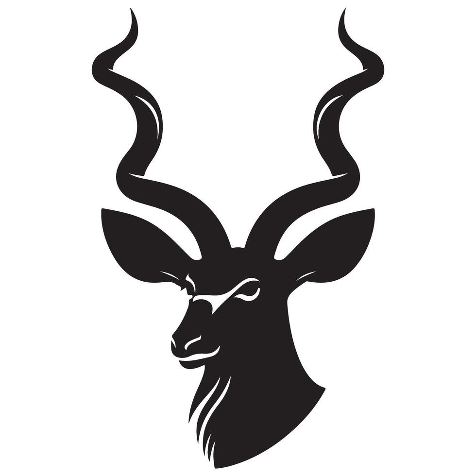 Kudu Antelope Head Silhouette with Majestic Spiral Horns Artwork vector