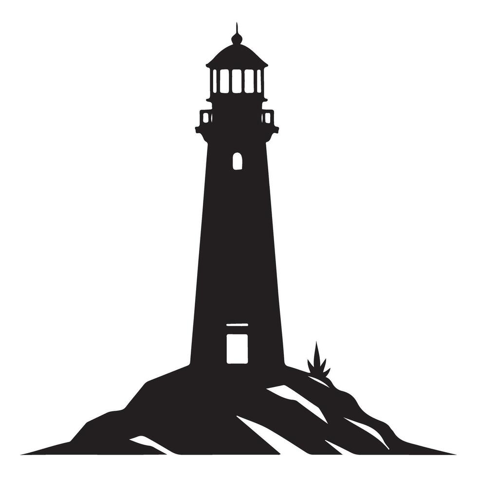 Silhouette lighthouse on rocky coast illustration guidance safety vector