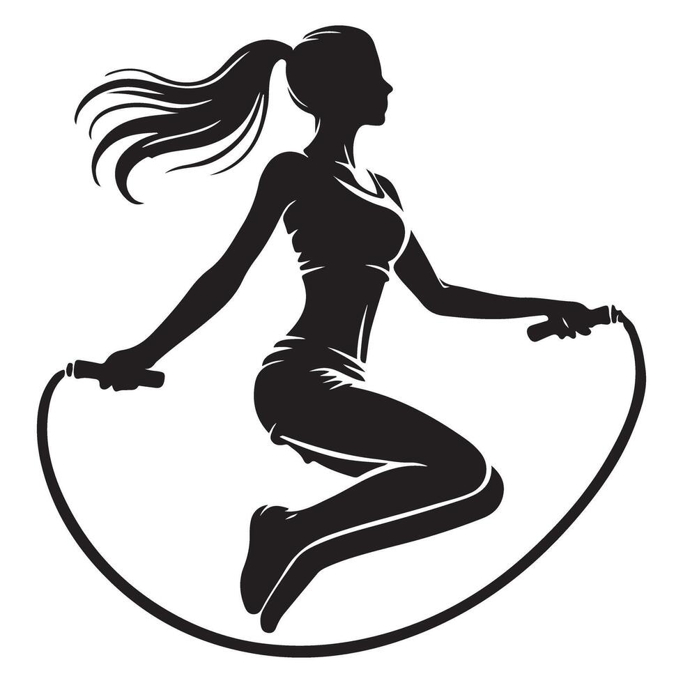 Fit Woman Silhouette Jumping Rope Illustration for Exercise and Sport vector