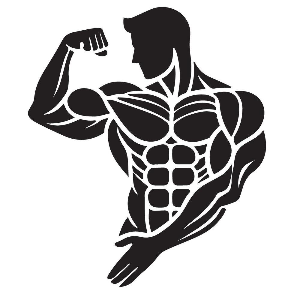 Silhouette bodybuilder flexing muscles fitness strength and health icon vector