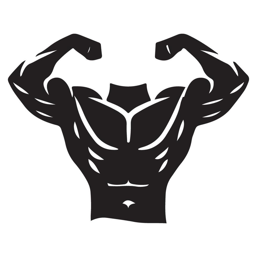 Silhouette Bodybuilding Man Posing with Biceps Showing Muscles vector