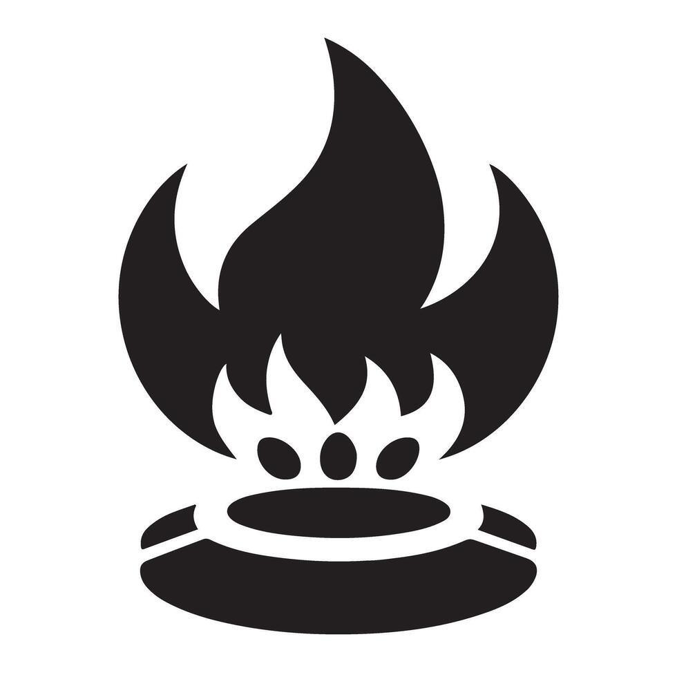 Burning Gas Stove Top Flame Black Silhouette Illustration Design vector