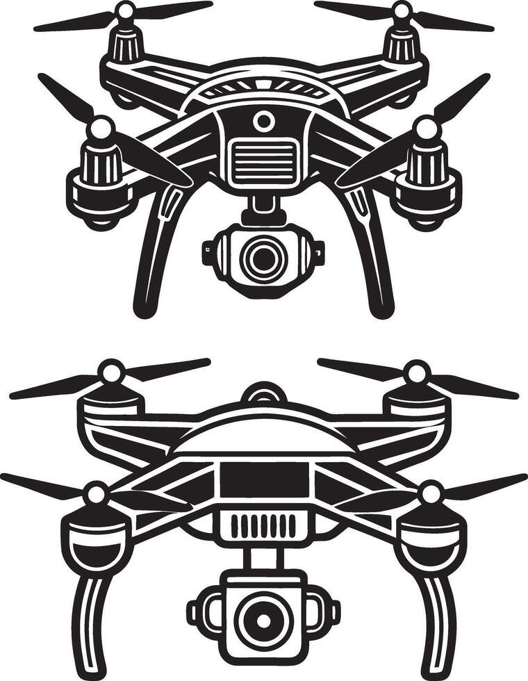 two black and white images of a drone vector
