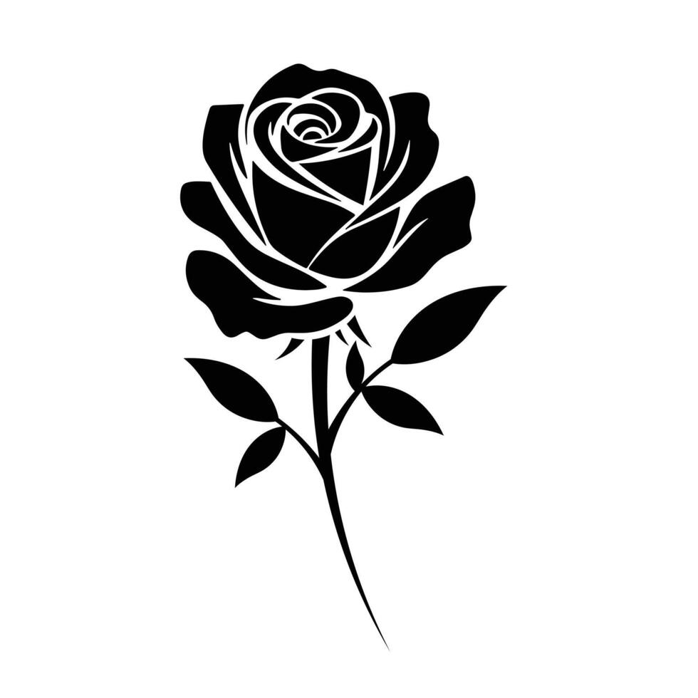 Rose Silhouette with Detailed Petals and Leaves vector
