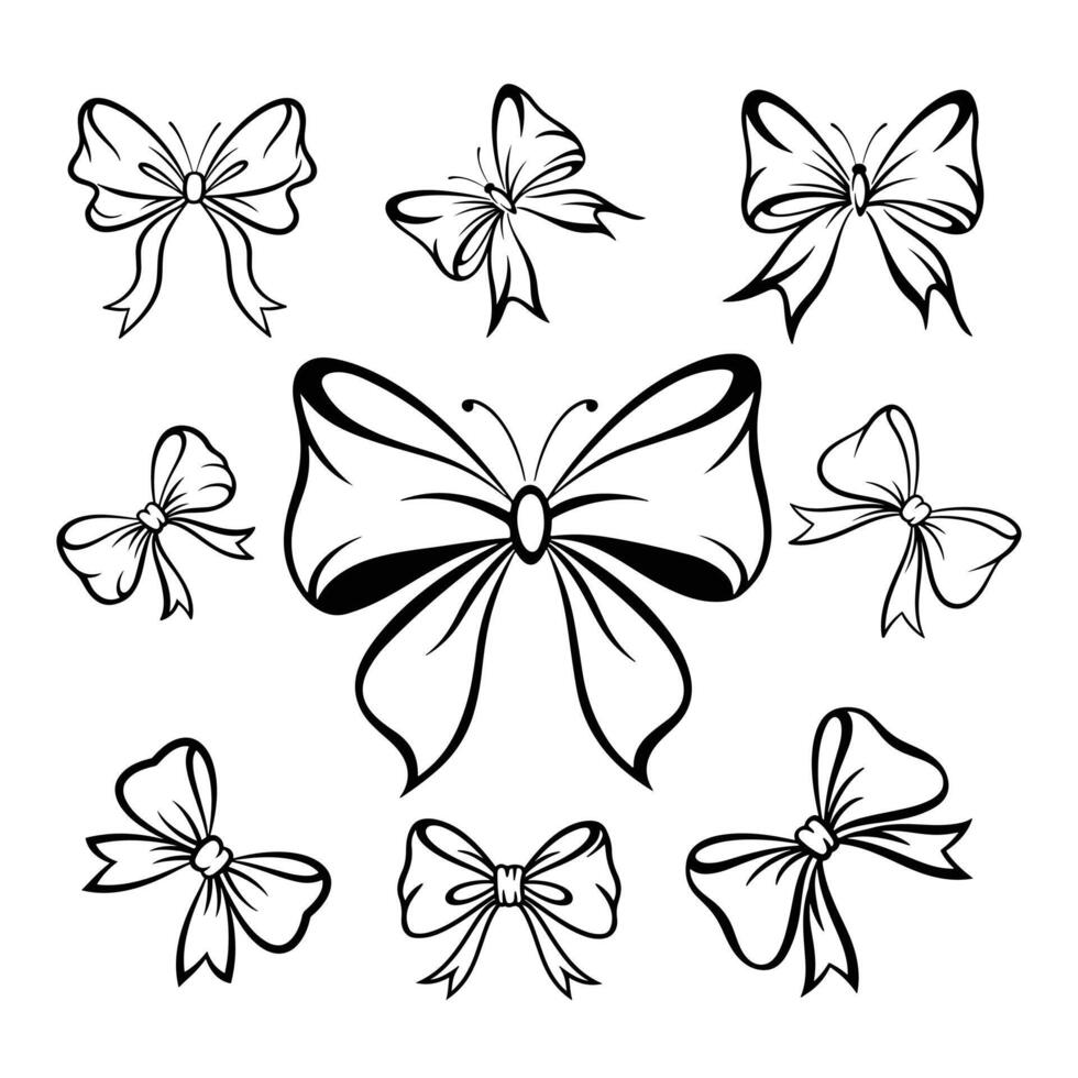 Hand-Drawn Bow Silhouette Bundle with Elegant Ribbon vector