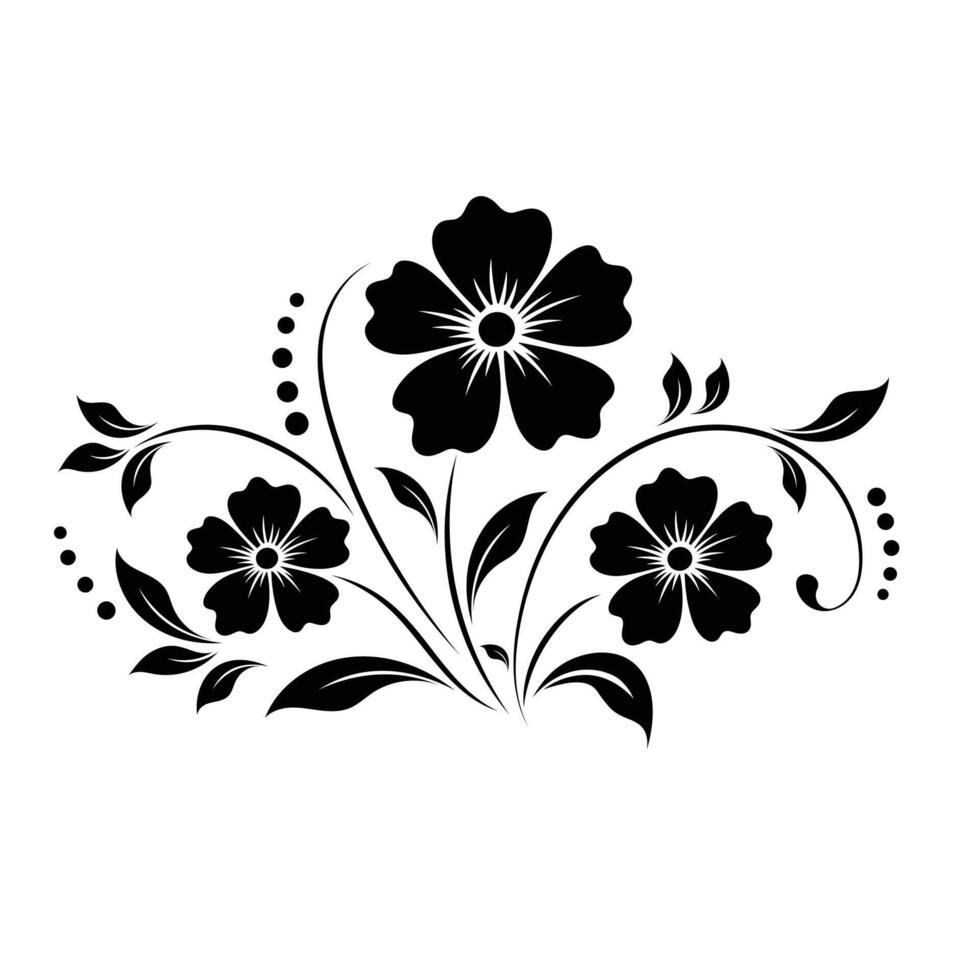Floral Silhouette with Decorative Flowers and Swirls vector