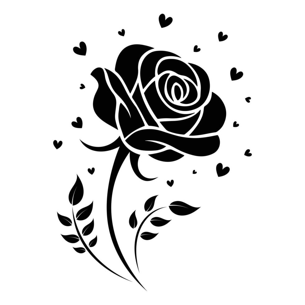 Romantic Black and White Rose with Heart vector