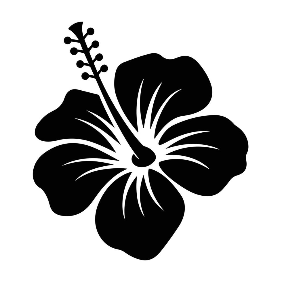 Hibiscus Floral Silhouettes in Black and White vector