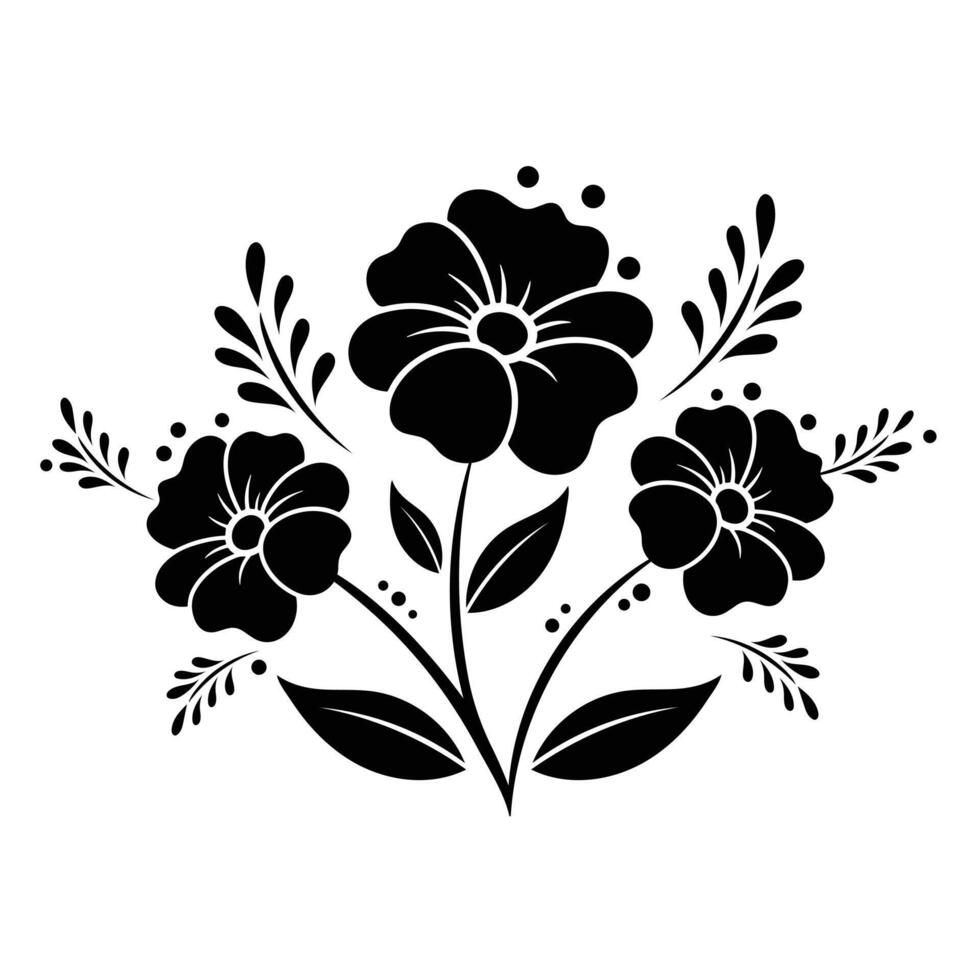 Floral Silhouette with Blooming Flowers and Leaves vector
