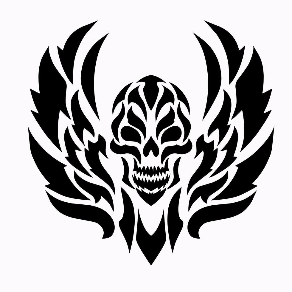illustration graphic of tribal art design skull head with a pair of wings vector