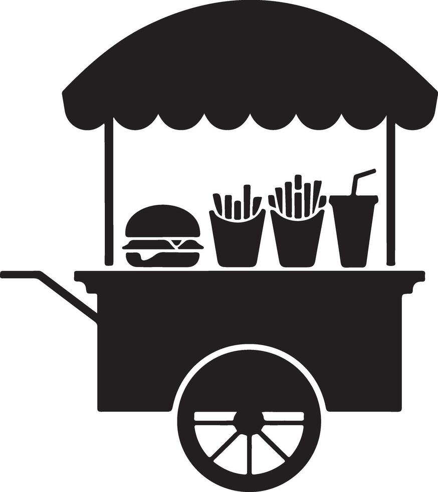 illustration of a side view of a food cart icon set in silhouette vector