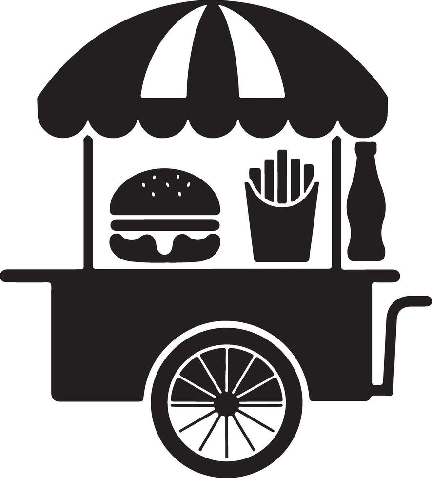 set in silhouette side view of a food cart icon vector