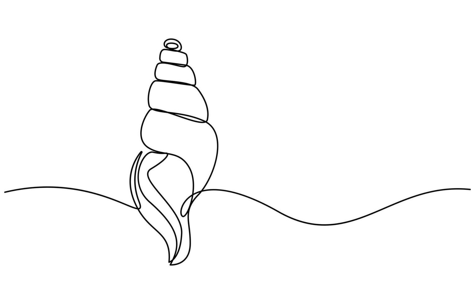 Continuous single line drawing of conch snail shell vector