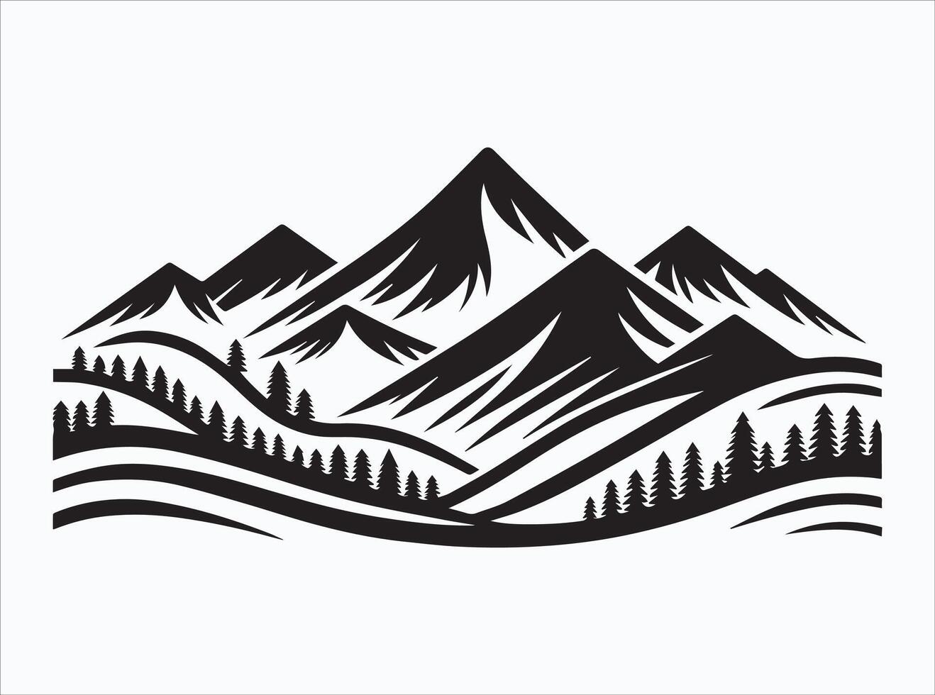 Solid Black Color Mountain Silhouette for Adventure Themes vector