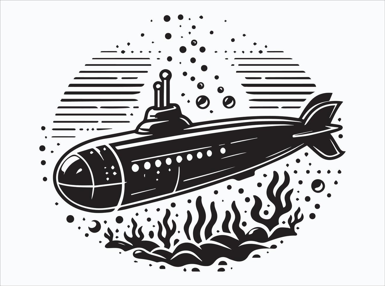 Black Underwater Submarine Silhouette for Logos and Branding vector