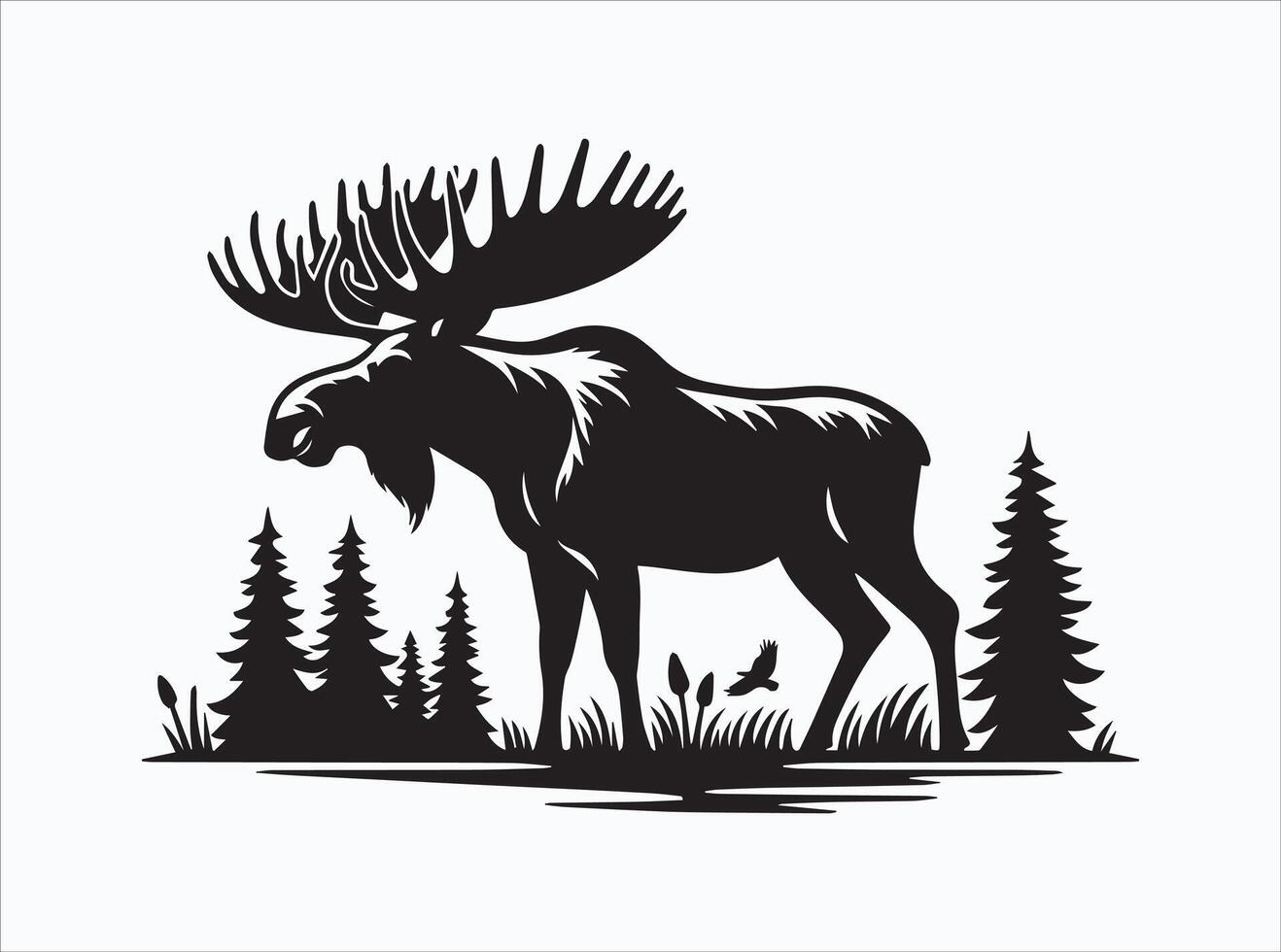 Striking Black Color Moose Silhouette for Posters and Graphics vector