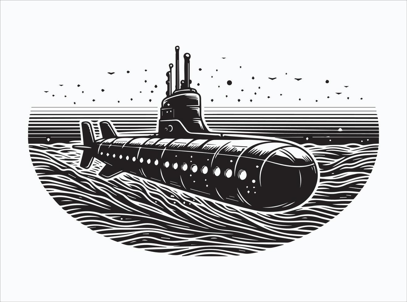 Unique Black Submarine Silhouette for Illustration and Design Work vector