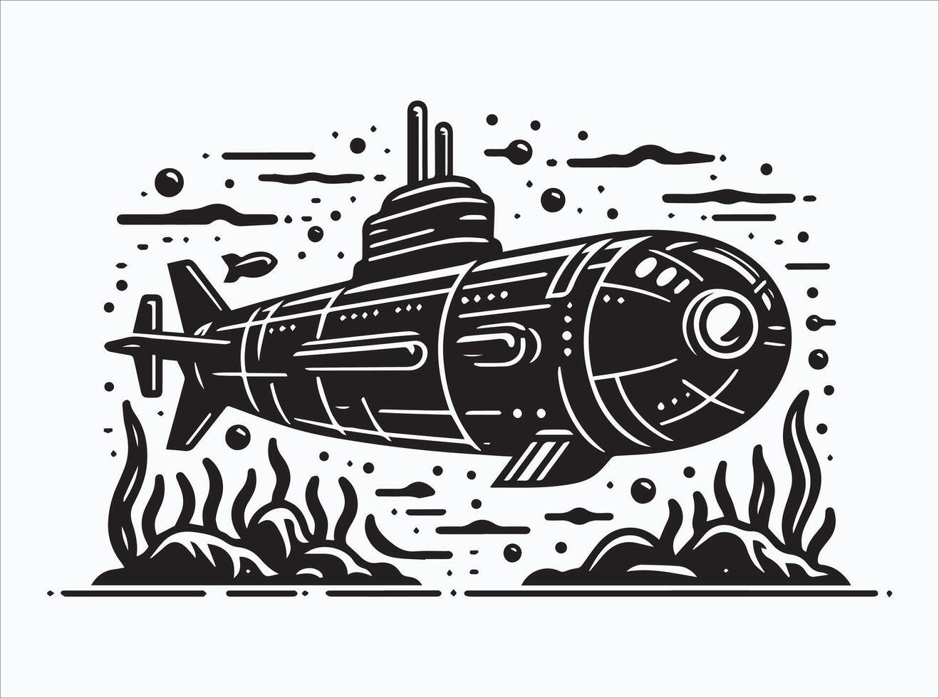 Retro Style Black Submarine Silhouette for Unique Designs vector