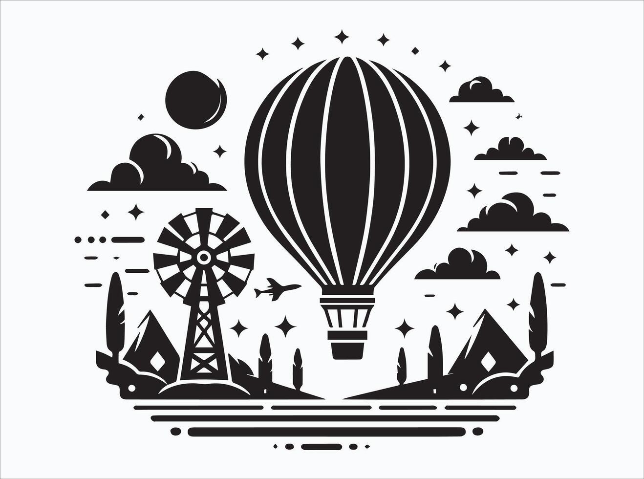 Sharp and Clean Black Hot Air Balloon Silhouette for Artwork vector