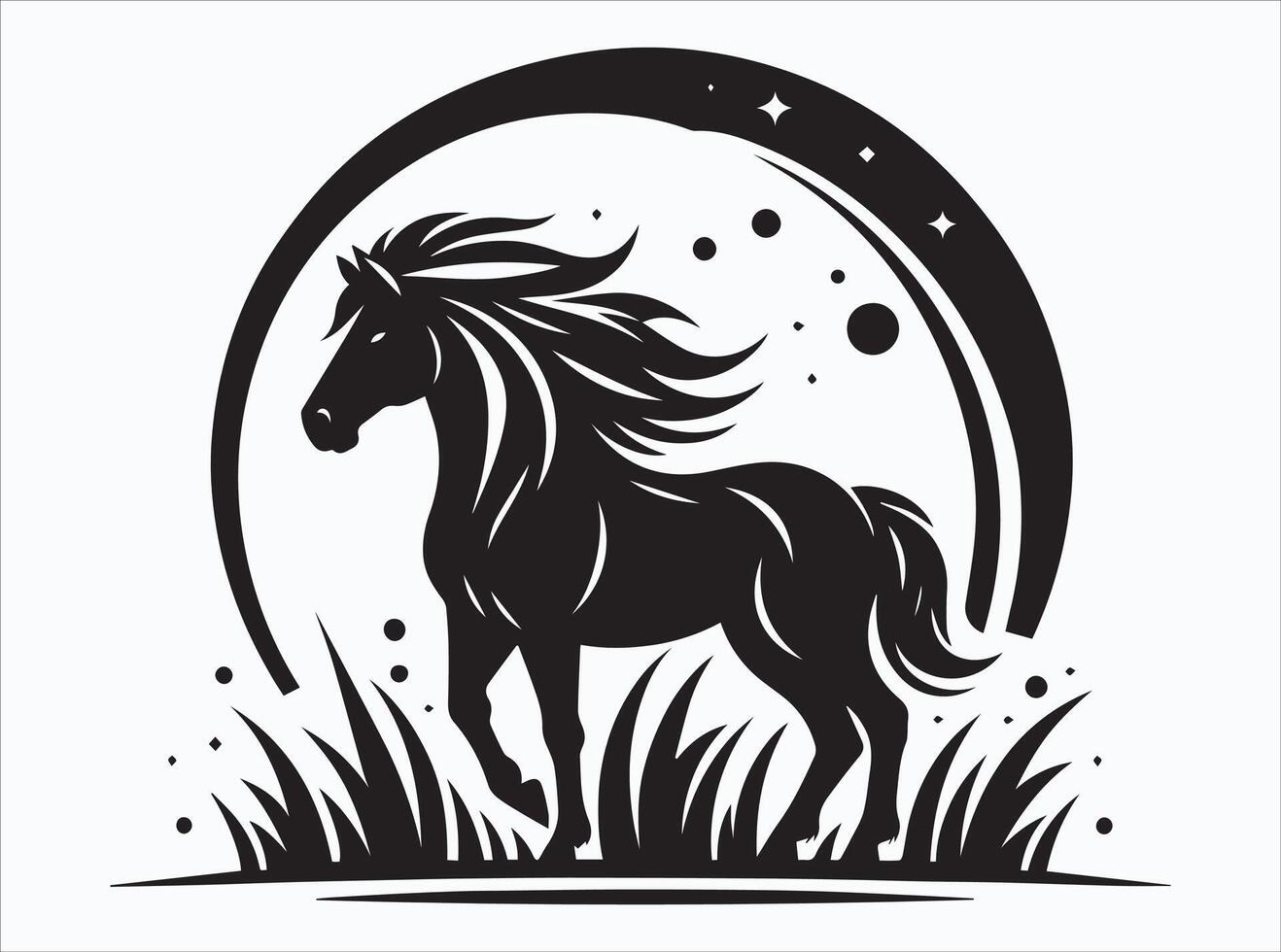 Elegant Black Color Horse Silhouette with Detailed Features vector