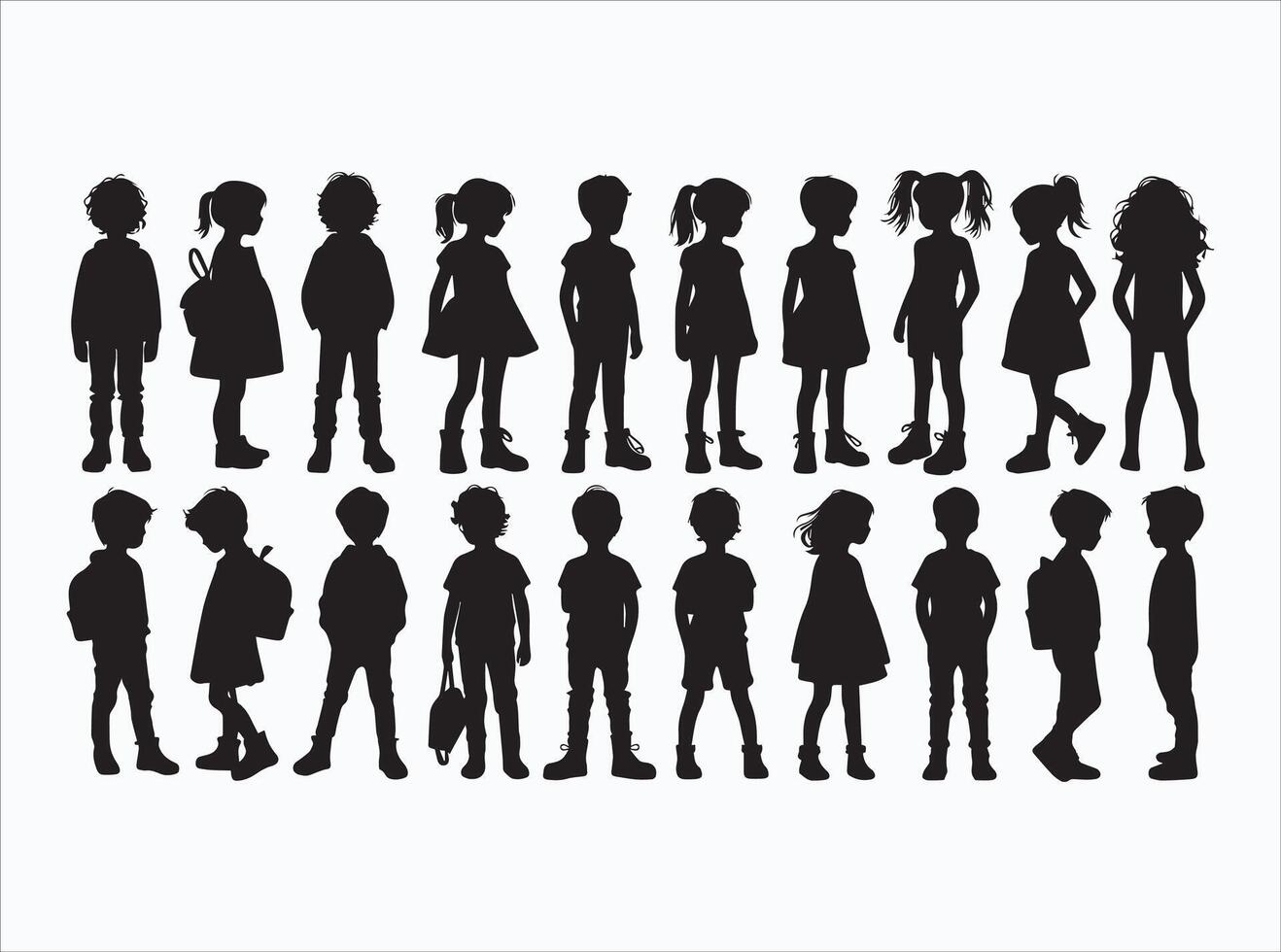 Solid Black Color Child Silhouette in Playful Poses vector