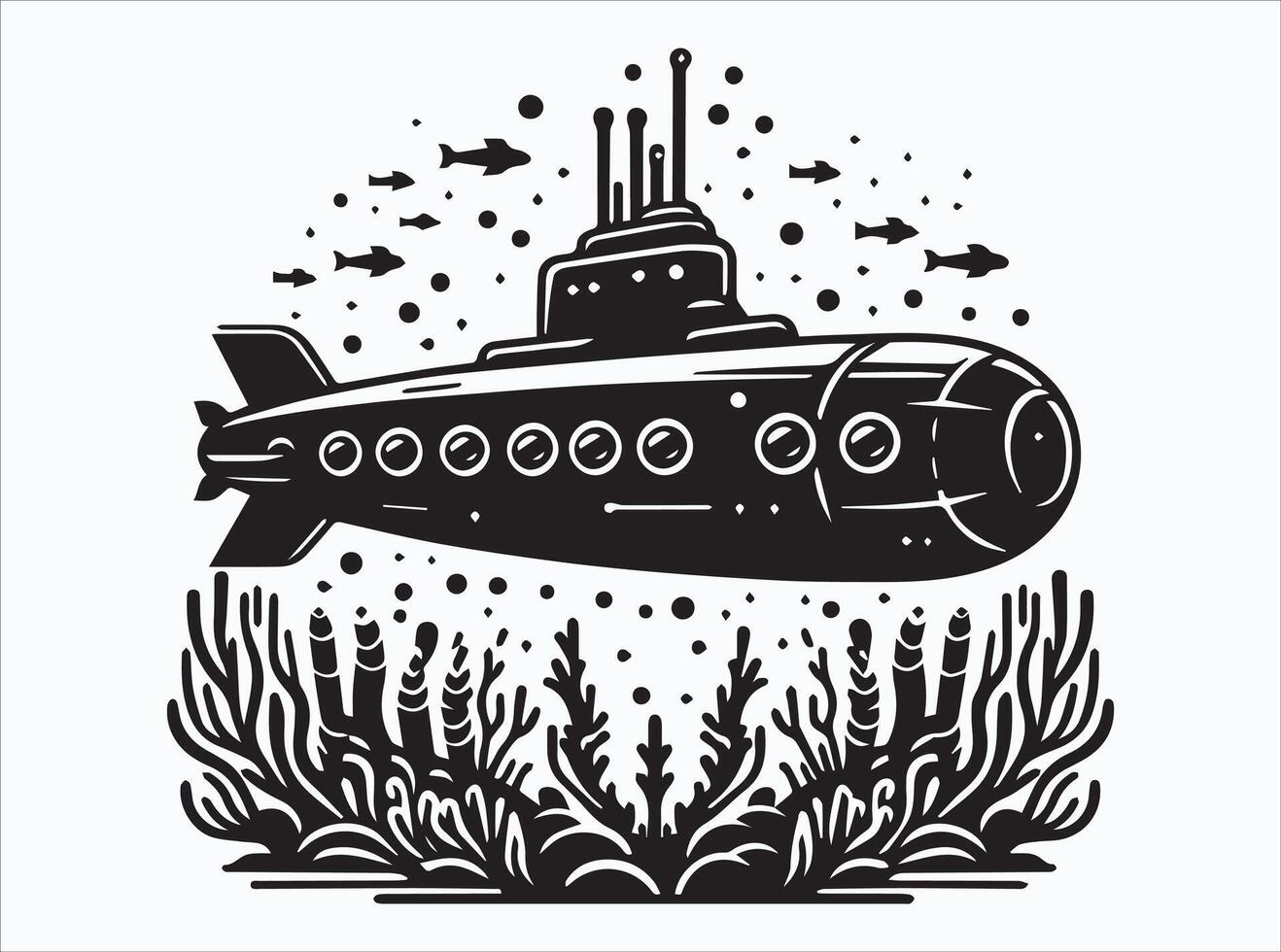 Classic Black Submarine Silhouette for Creative Illustrations vector