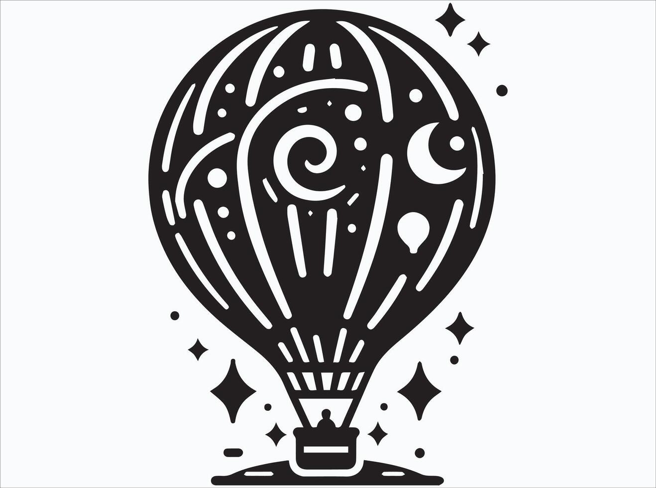 Solid Black Hot Air Balloon Silhouette for Creative Designs vector
