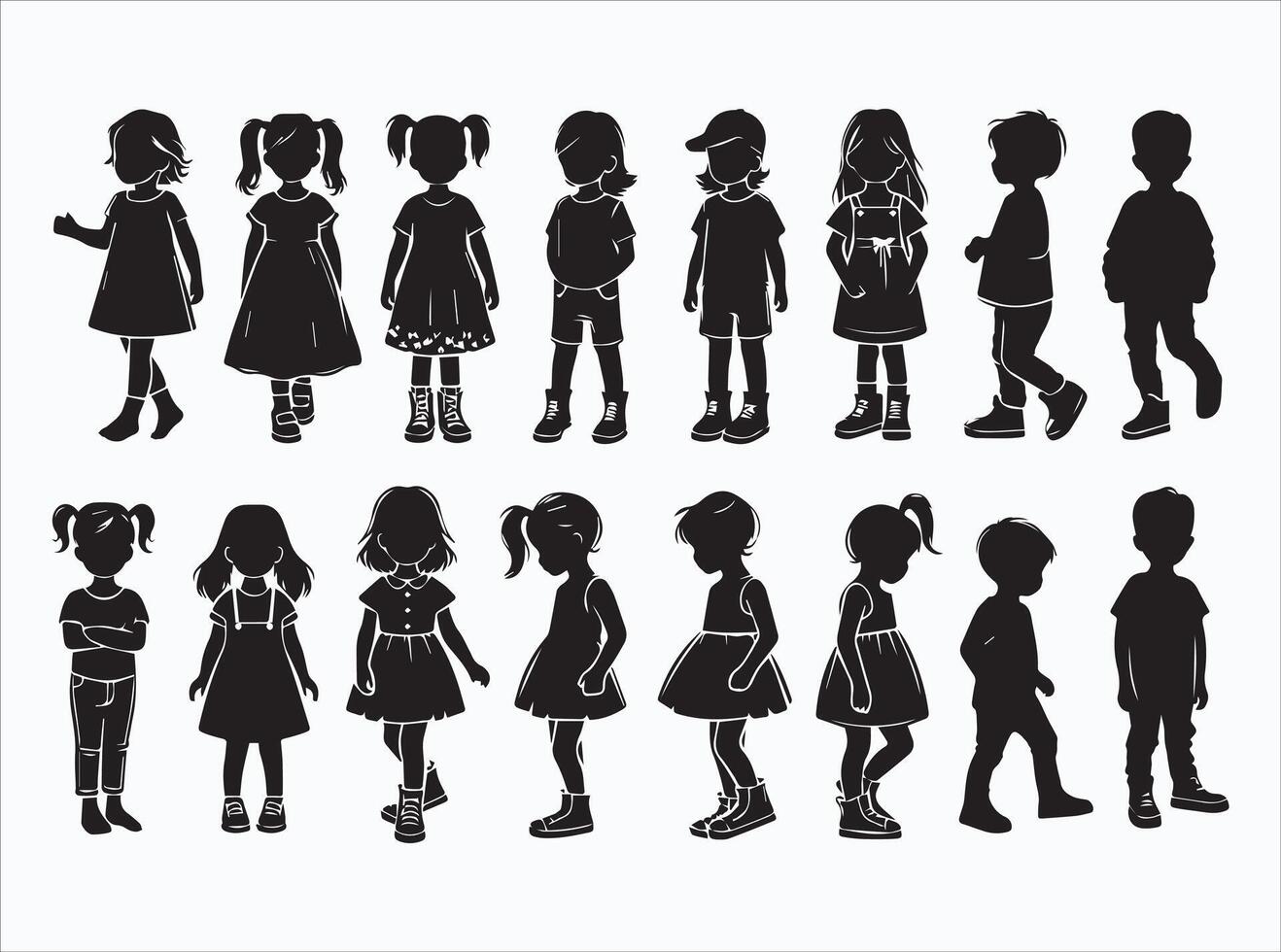 Cute and Playful Black Color Child Silhouette Collection vector