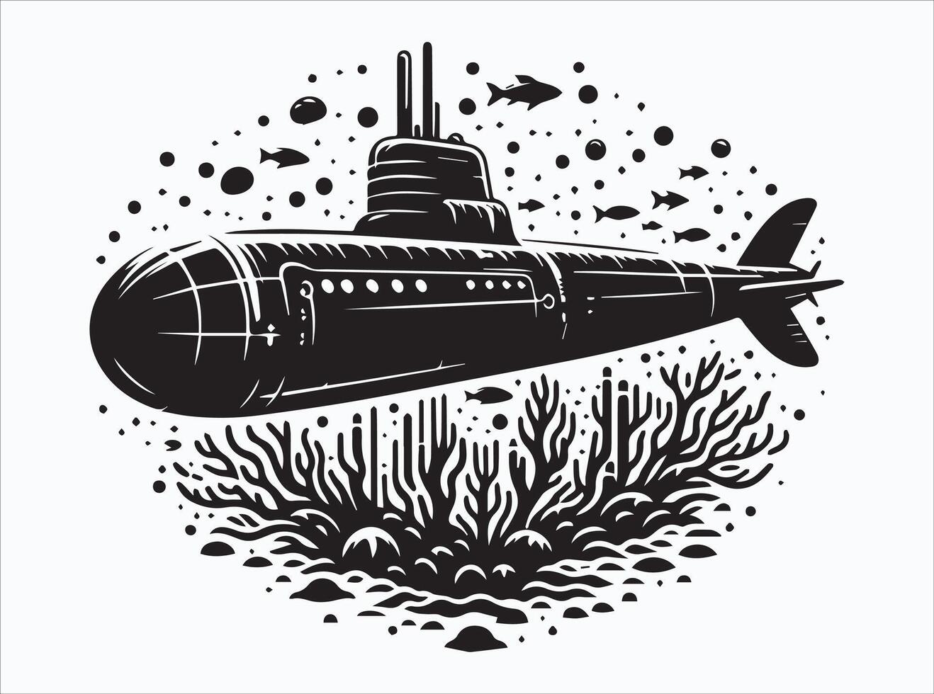 Simple Black Submarine Silhouette for Digital and Print Projects vector