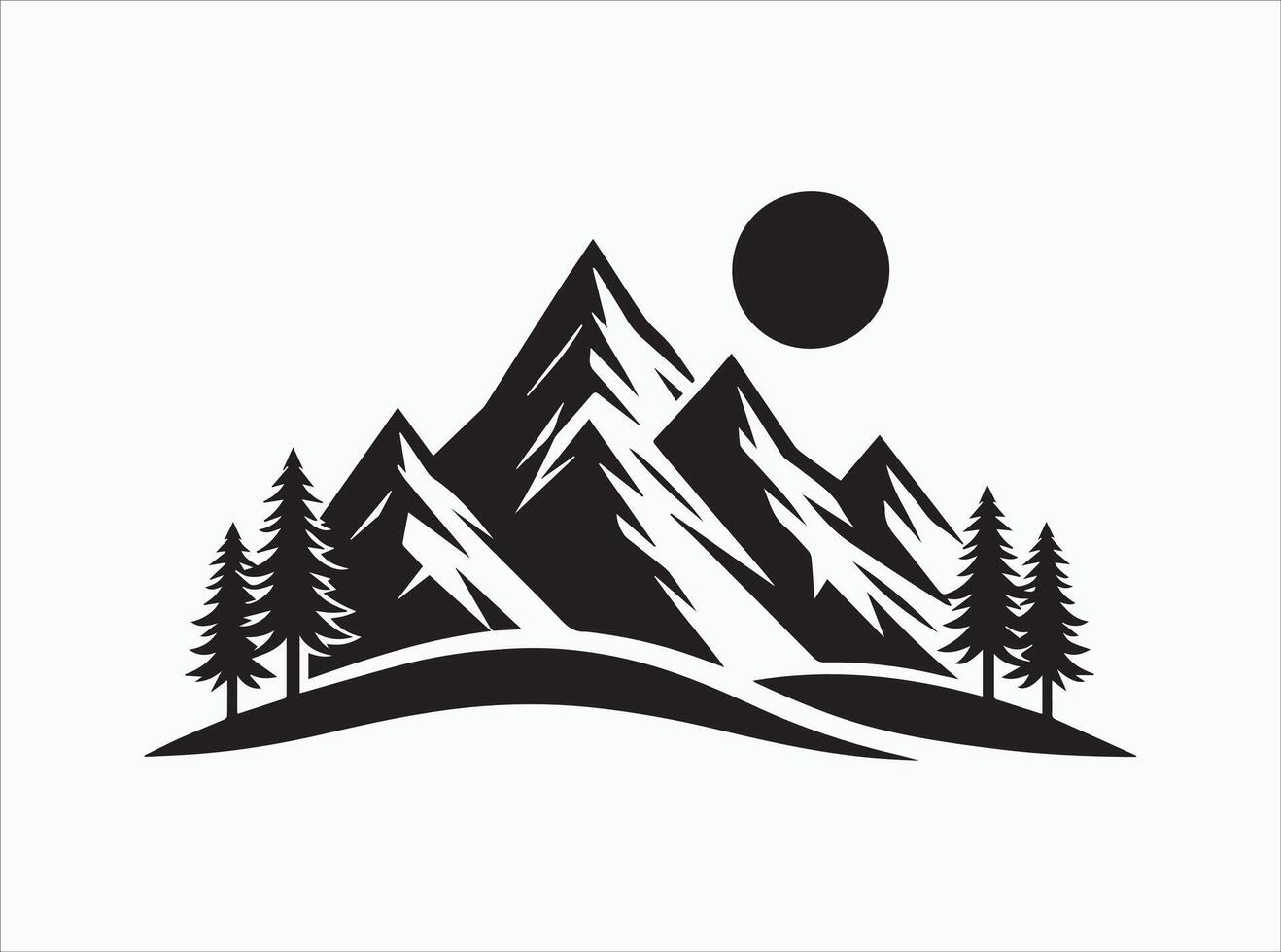 Black Color Mountain Silhouette with Peaks and Valleys vector