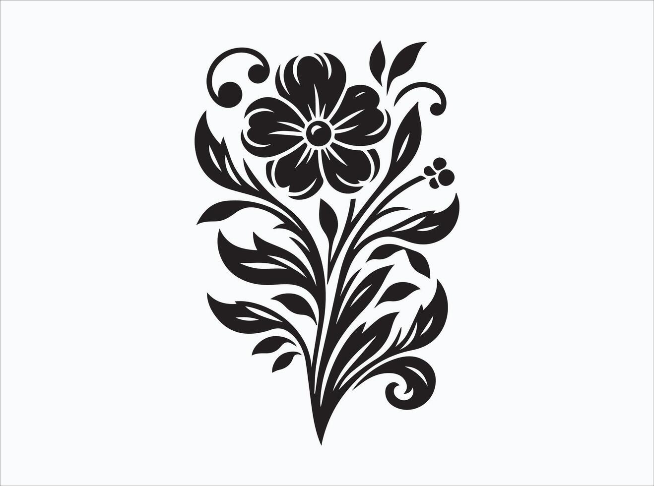 Black Color Flower Silhouette for Logos and Branding Designs vector