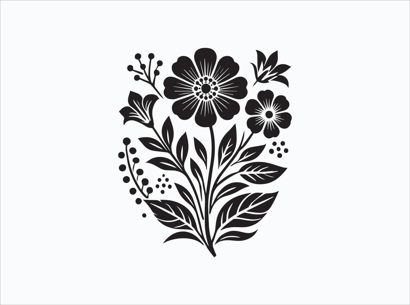 Solid Black Color Flower Silhouette for DIY Craft Projects vector