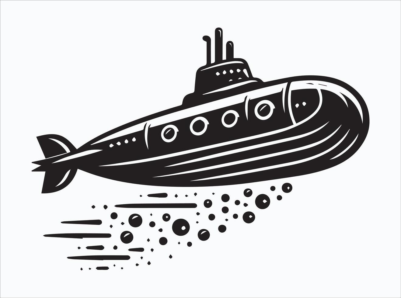 Detailed Black Submarine Silhouette for DIY and Craft Projects vector