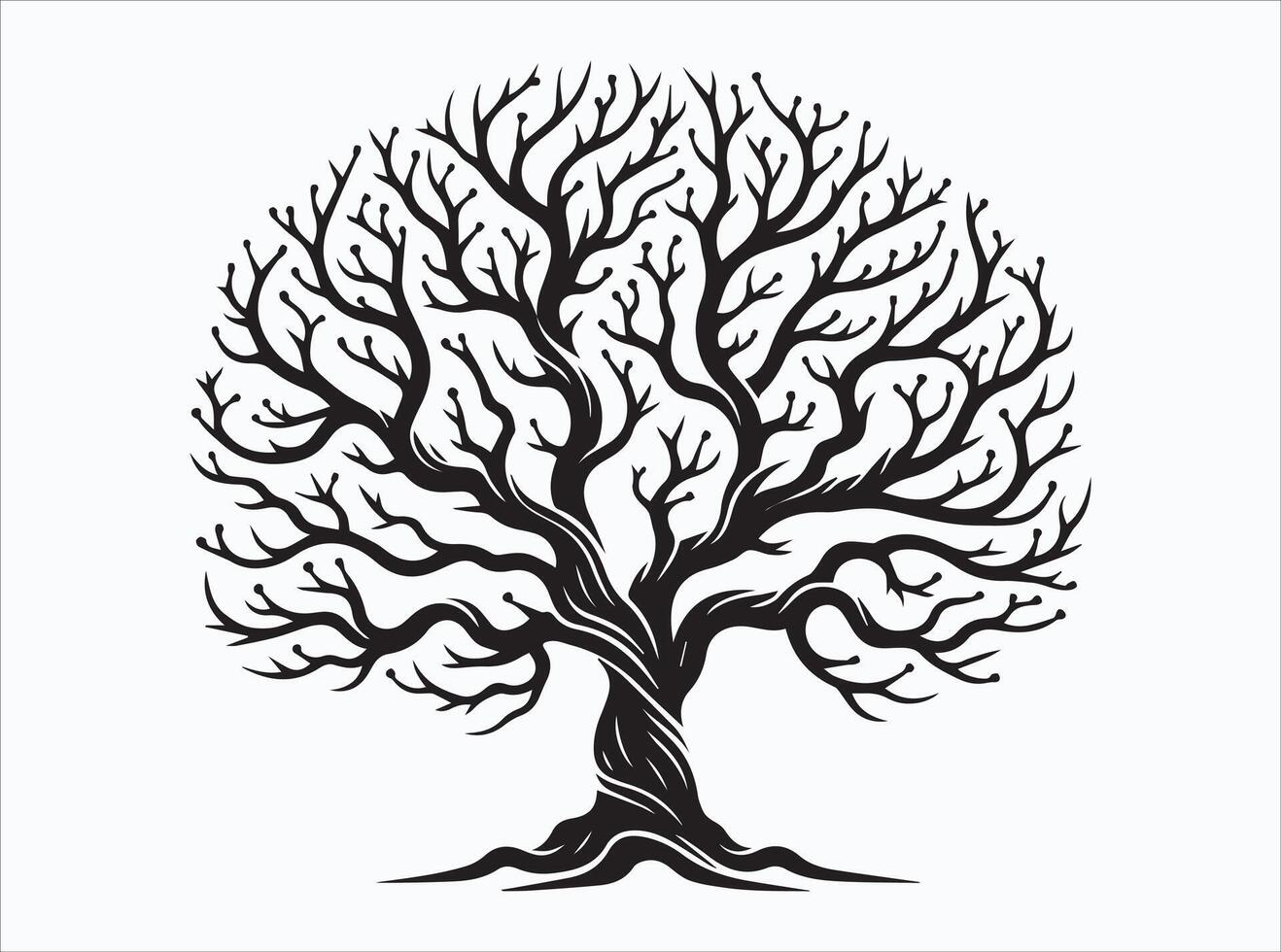 Black Color Tree Branch Silhouette Featuring Birds Perching vector