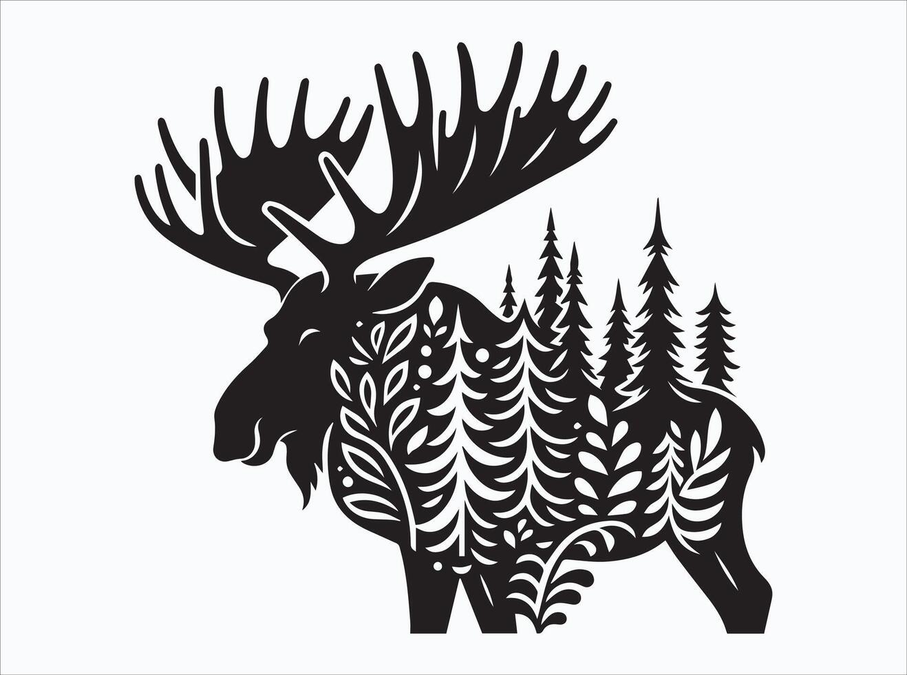 High Quality Black Color Moose Silhouette for Prints and Decor vector