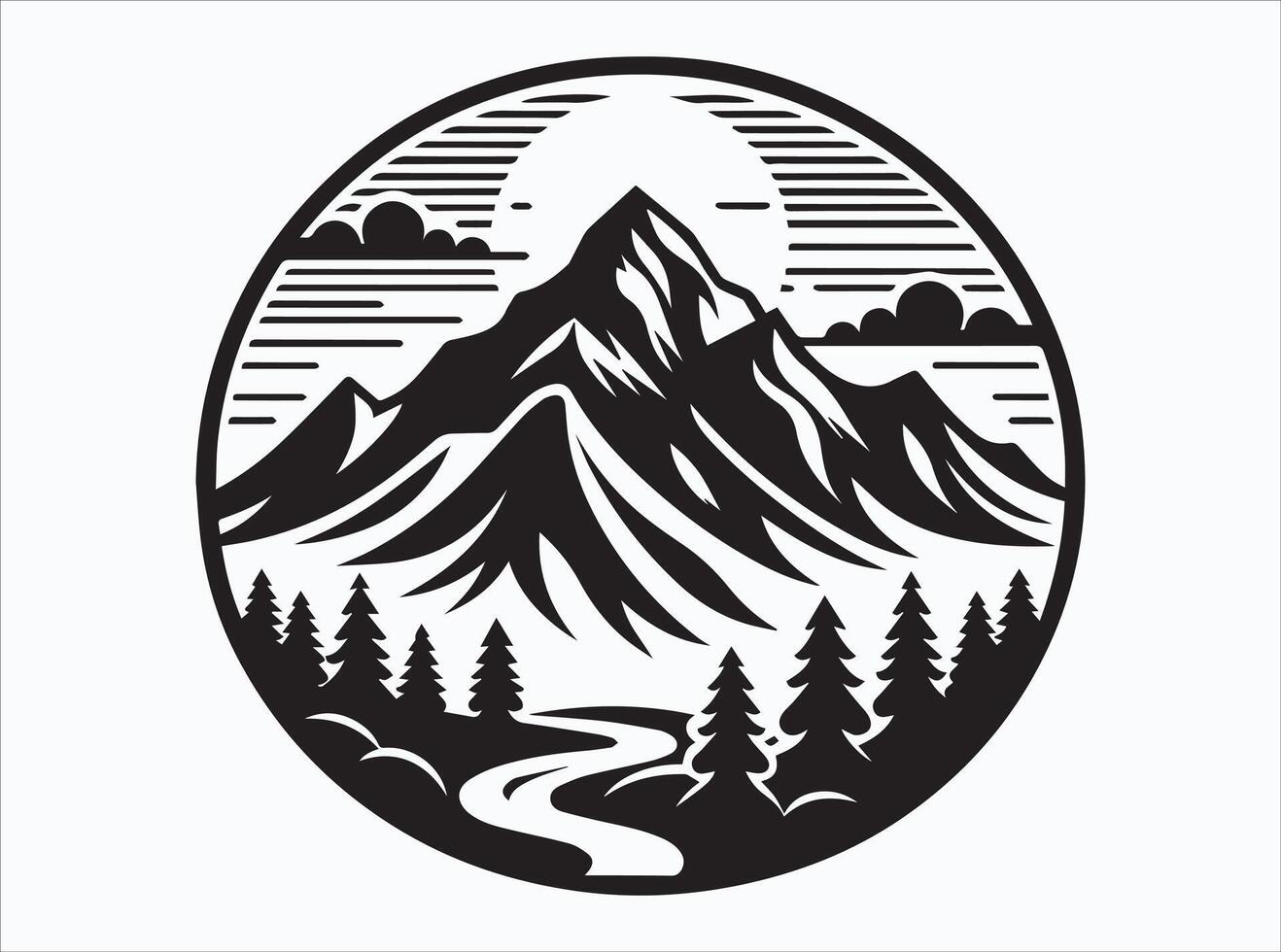Solid Black Color Mountain Silhouette for DIY Craft Projects vector