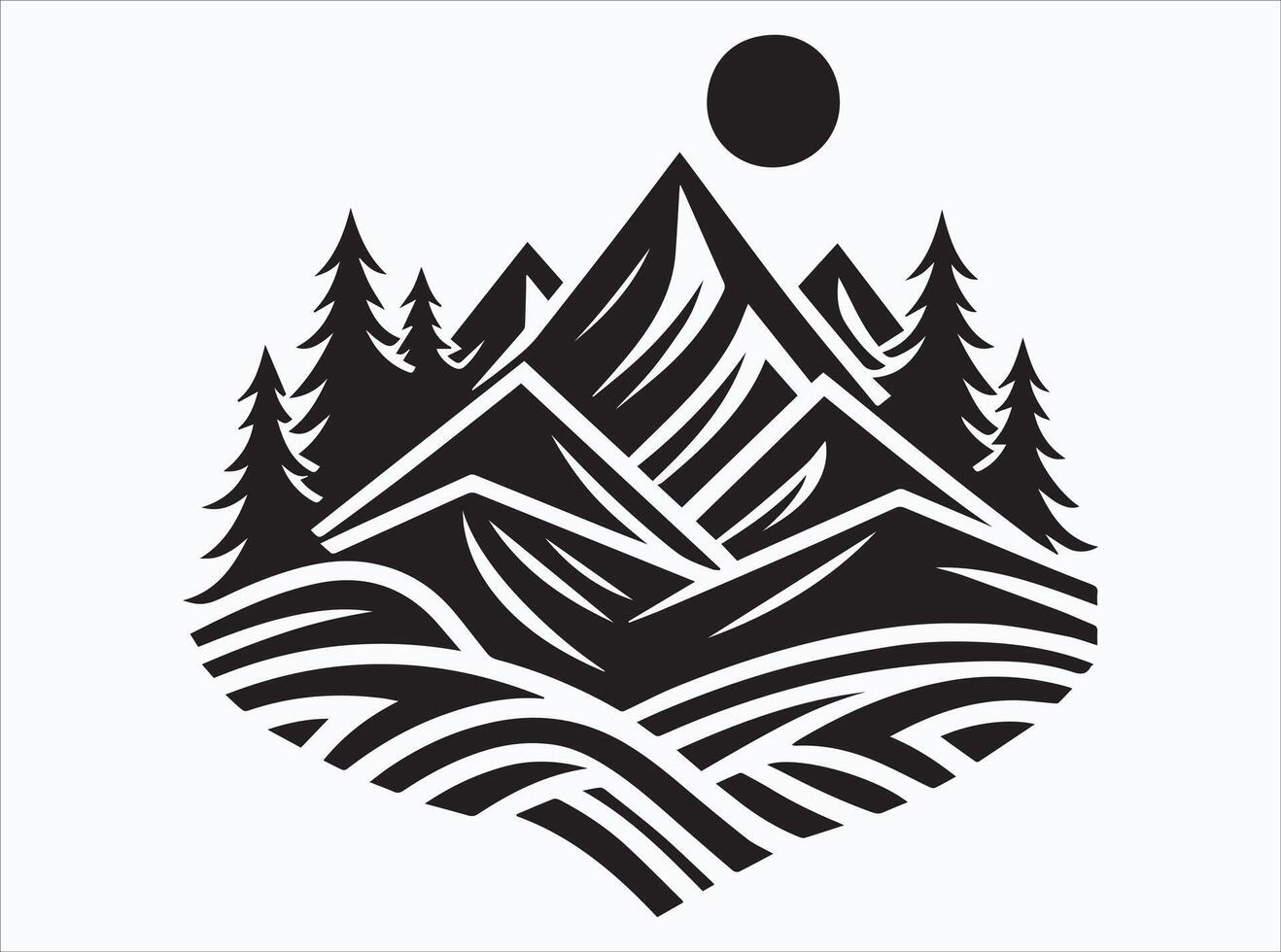 Solid Black Color Mountain Silhouette in Majestic Forms vector