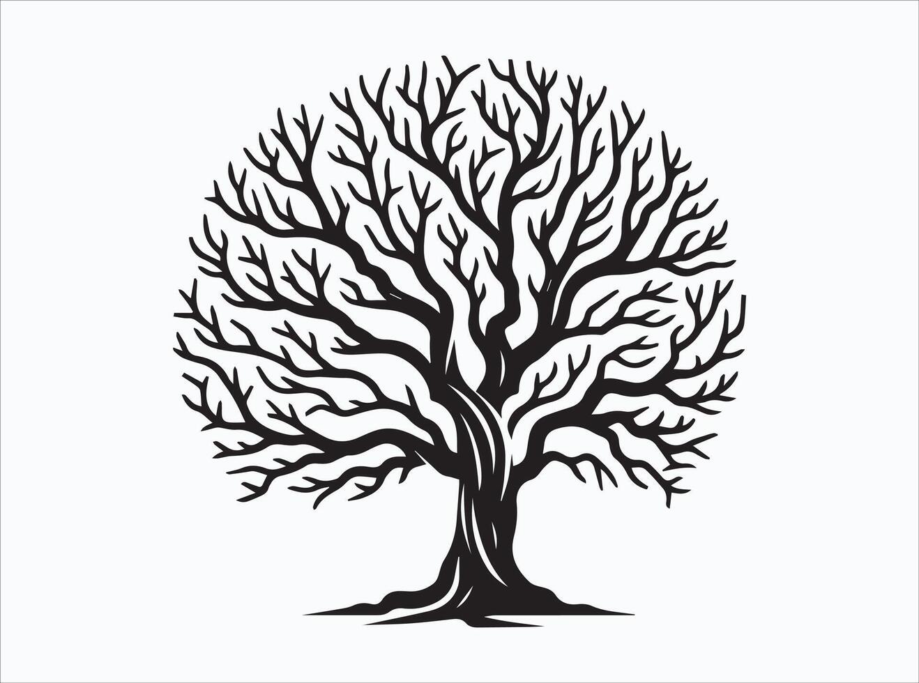 Black Color Tree Branch Silhouette with Leaves and Blossoms vector