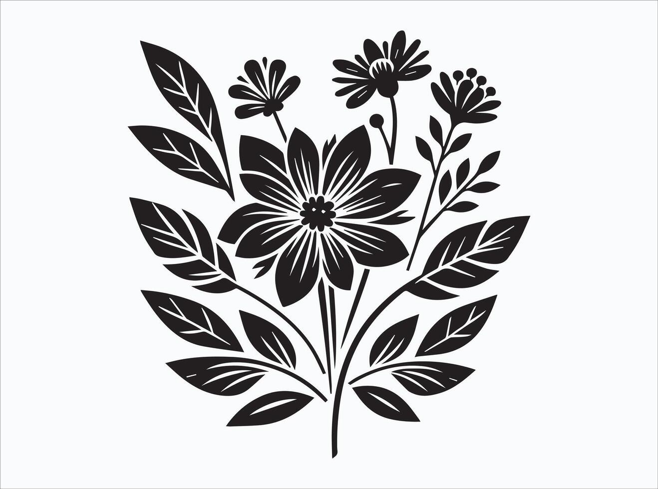 Black Color Flower Silhouette of Blooming and Budding Flowers vector