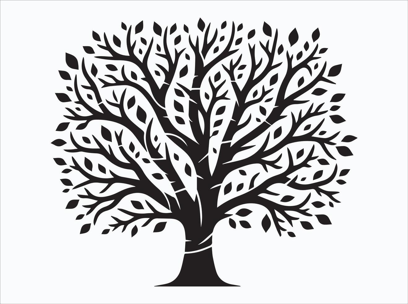 Solid Black Color Tree Branch Silhouette with Detailed Twigs vector