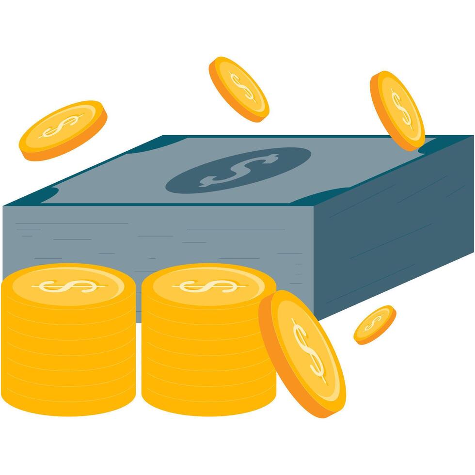 pile of coins and banknotes, business illustrations and financial reports vector