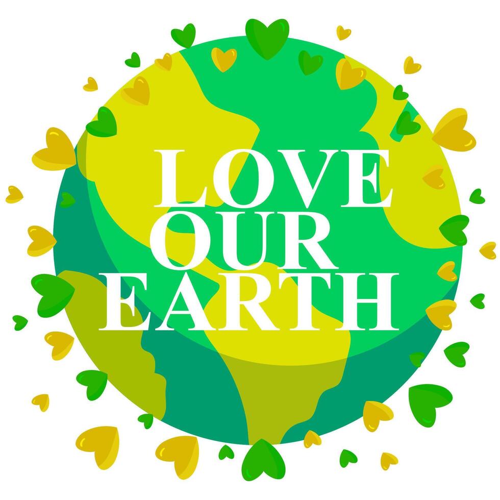 Earth with hearts. Love our planet. Concept for World Environment Day or Earth Day. Minimal flat doodle illustration isolated on white background for web banners campaigns card vector