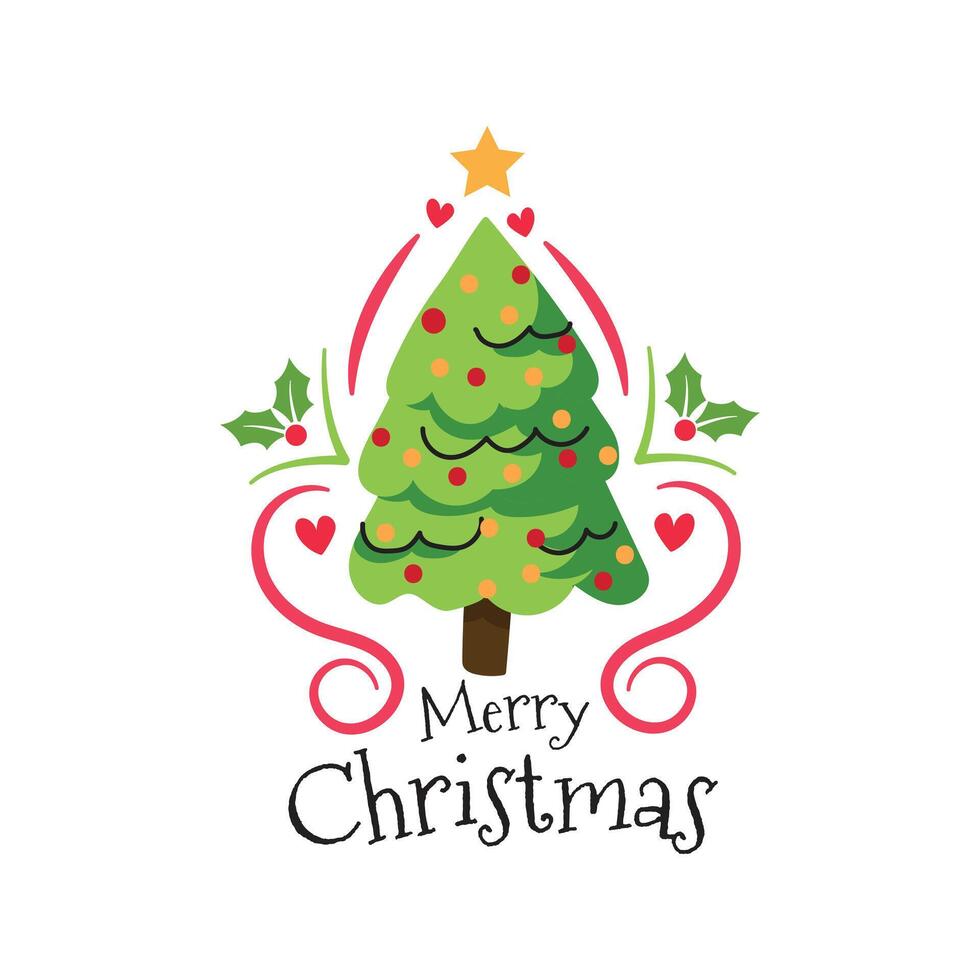 Christmas tree merry christmas text vector