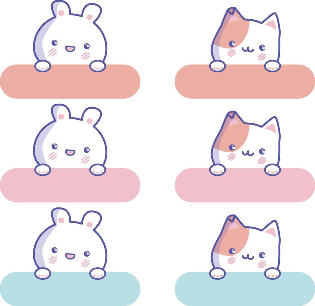 Button with cat and bear in kawaii style vector