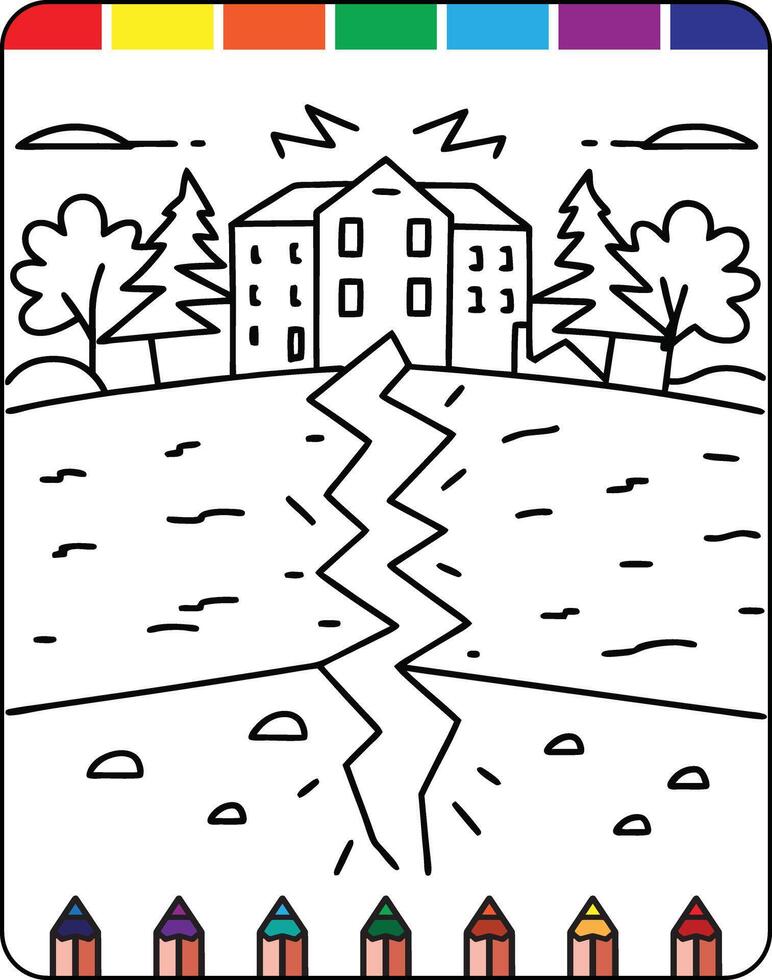 A coloring page with a house and trees vector