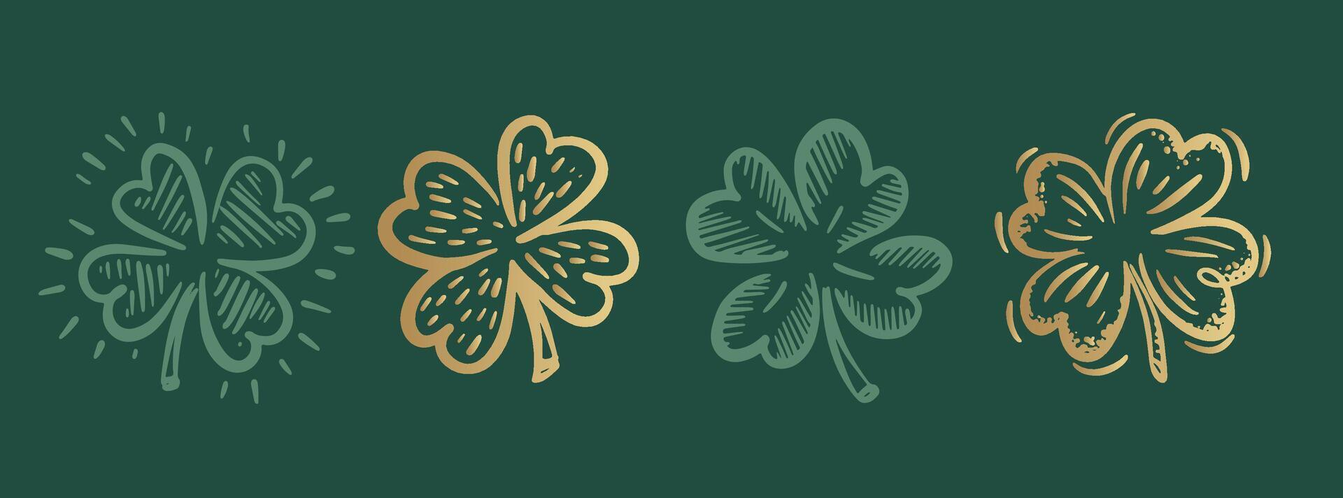Green Clover set on green vector